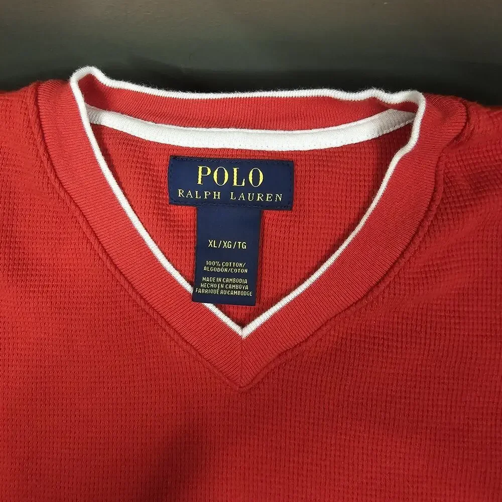 Polo Ralph Lauren Thermal Shirt XL Red V Neck Sleep Underwear Waffle Knit Pajama